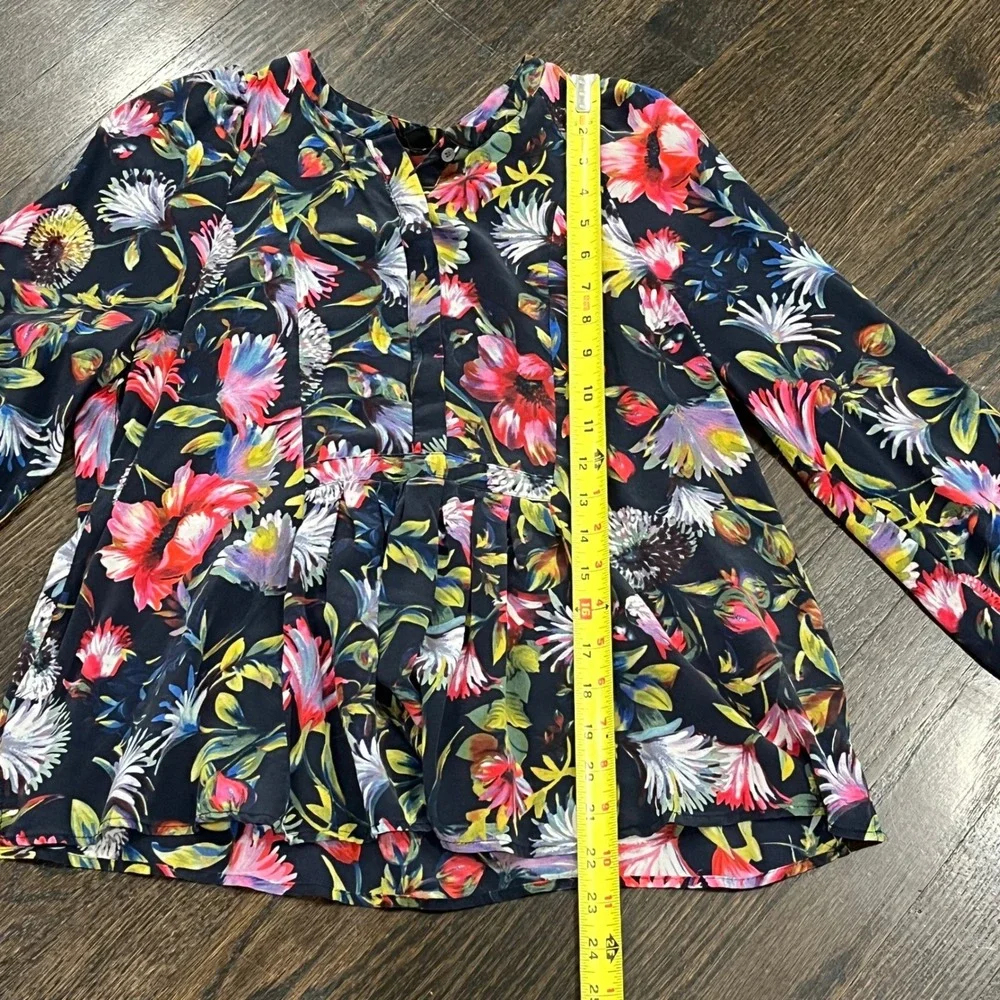 J Crew‎ Silk Pleated Popover Top Blouse Floral Long Sleeve Women's Small Cottage